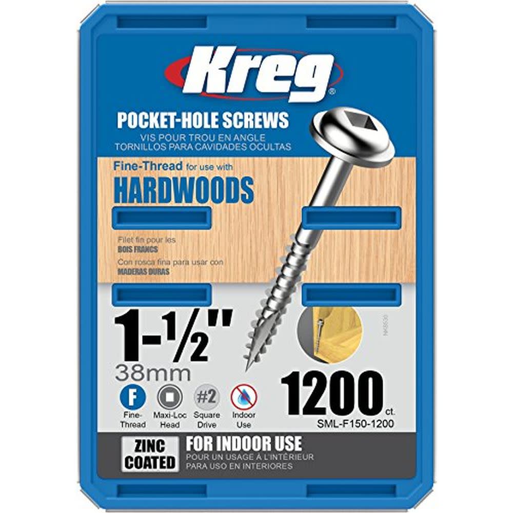 Kreg 1-1/2″ #7 Fine WH Zinc Pocket Screw – 1200ct - Ascmtools