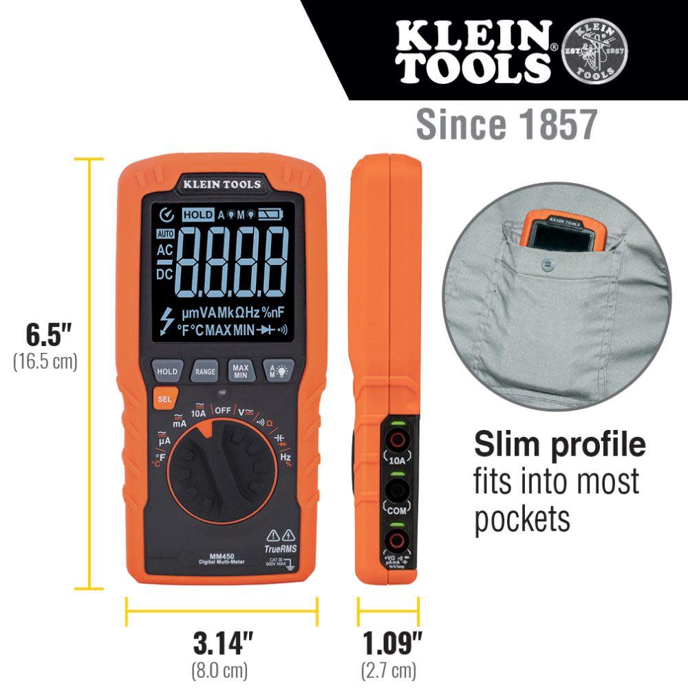 Klein Tools Slim Digital Multimeter TRMS Auto Ranging - Ascmtools