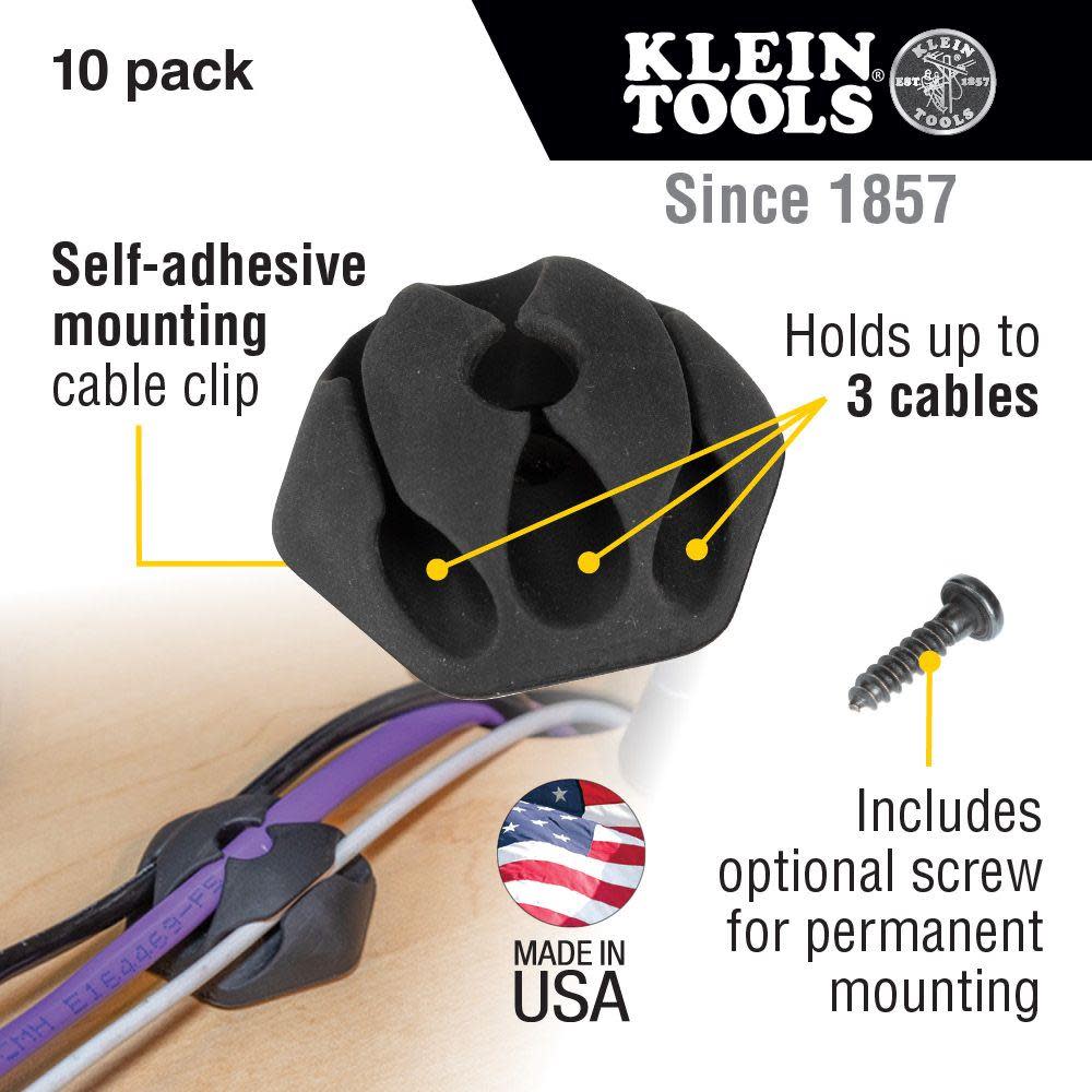 Klein Tools Self Stick 3 Slot Cable Clips 10pk - Ascmtools