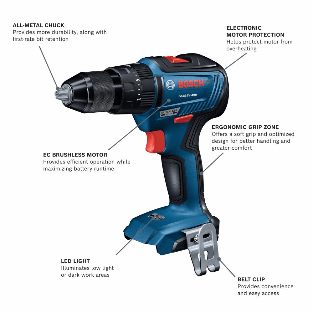 Bosch 18V EC Brushless 1/2 In. Hammer Drill/Driver Bare Tool - Ascmtools