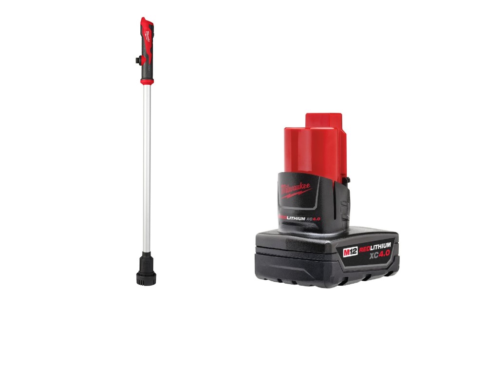 Milwaukee M12 Stick Transfer Pump with M12 REDLITHIUM XC 4.0Ah Extended Capacity Battery Pack Bundle - Ascmtools