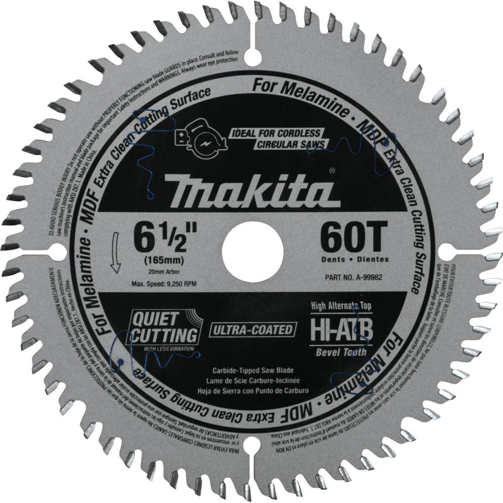 Makita 6-1/2″ 60T (ATB) Carbide-Tipped Cordless Plunge Saw Blade - Ascmtools