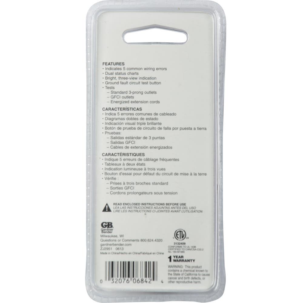 Gardner Bender Ground Fault Receptacle Tester and Circuit Analyzer - Ascmtools