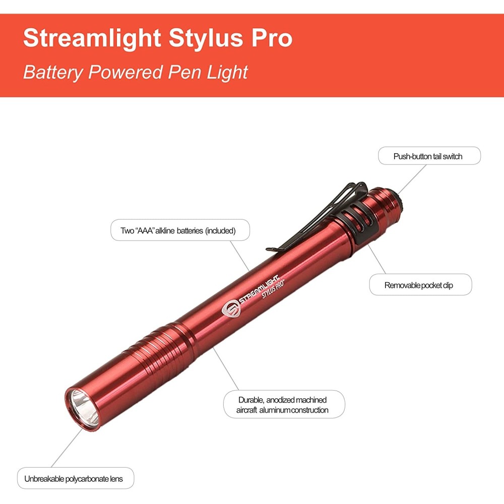 Streamlight Stylus Pro Red AAA Battery Powered LED Penlight - Ascmtools
