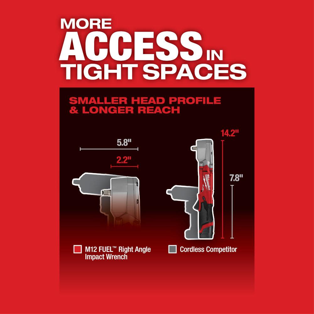 Milwaukee M12 FUEL 3/8″ Right Angle Impact Wrench Bare Tool Reconditioned - Ascmtools