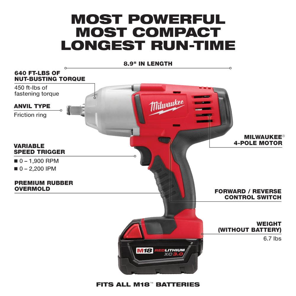 Milwaukee M18 1/2″ High Torque Impact Wrench with Friction Ring Kit - Ascmtools