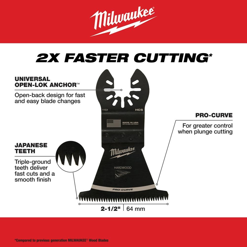 Milwaukee OPEN-LOK 2-1/2″ HCS JAPANESE TOOTH PRO-CURVE HARDWOOD BLADE 1PK - Ascmtools