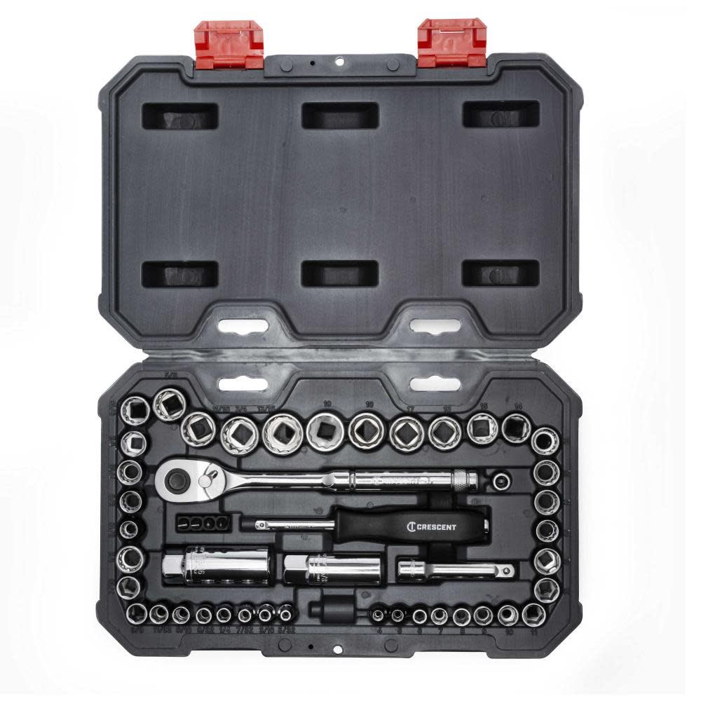 Crescent 50 Pc 1/4 and 3/8″ Drive 6 & 12 Point SAE/Metric Mechanics Tool Set - Ascmtools