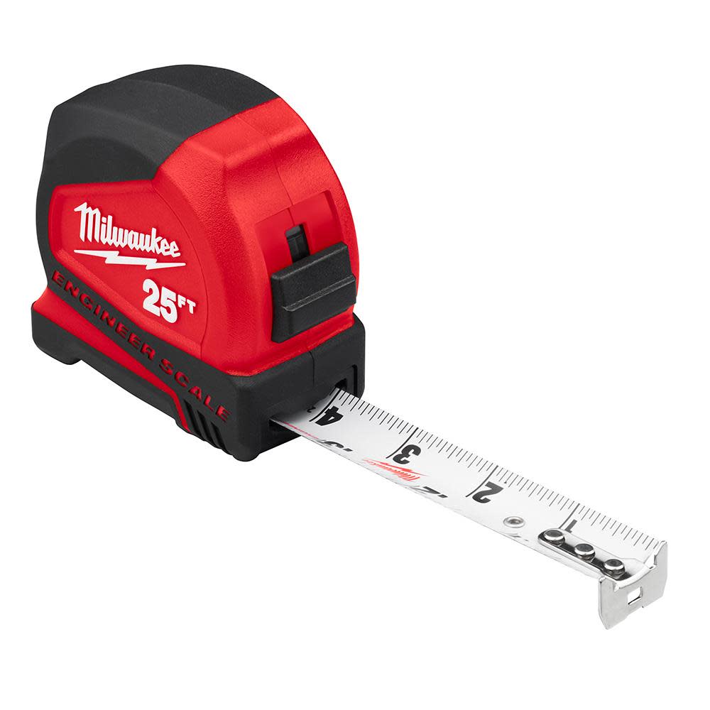 Milwaukee 25′ Compact Tape Measure with Engineer Scale - Ascmtools