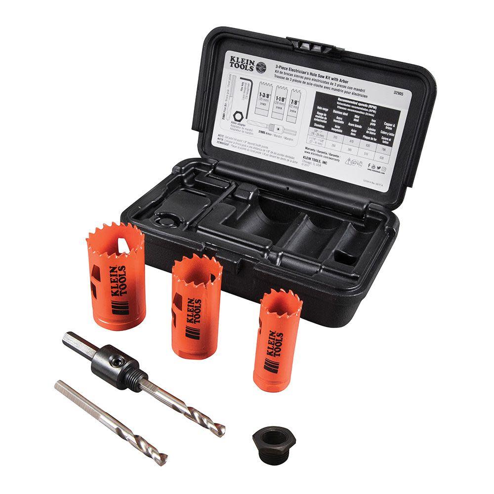 Klein Tools 3-Piece Hole Saw Kit w/ Arbor - Ascmtools