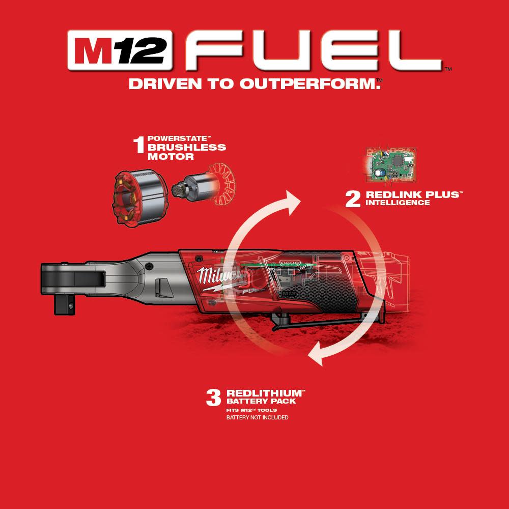 Milwaukee M12 FUEL 1/2 in. Ratchet - Ascmtools