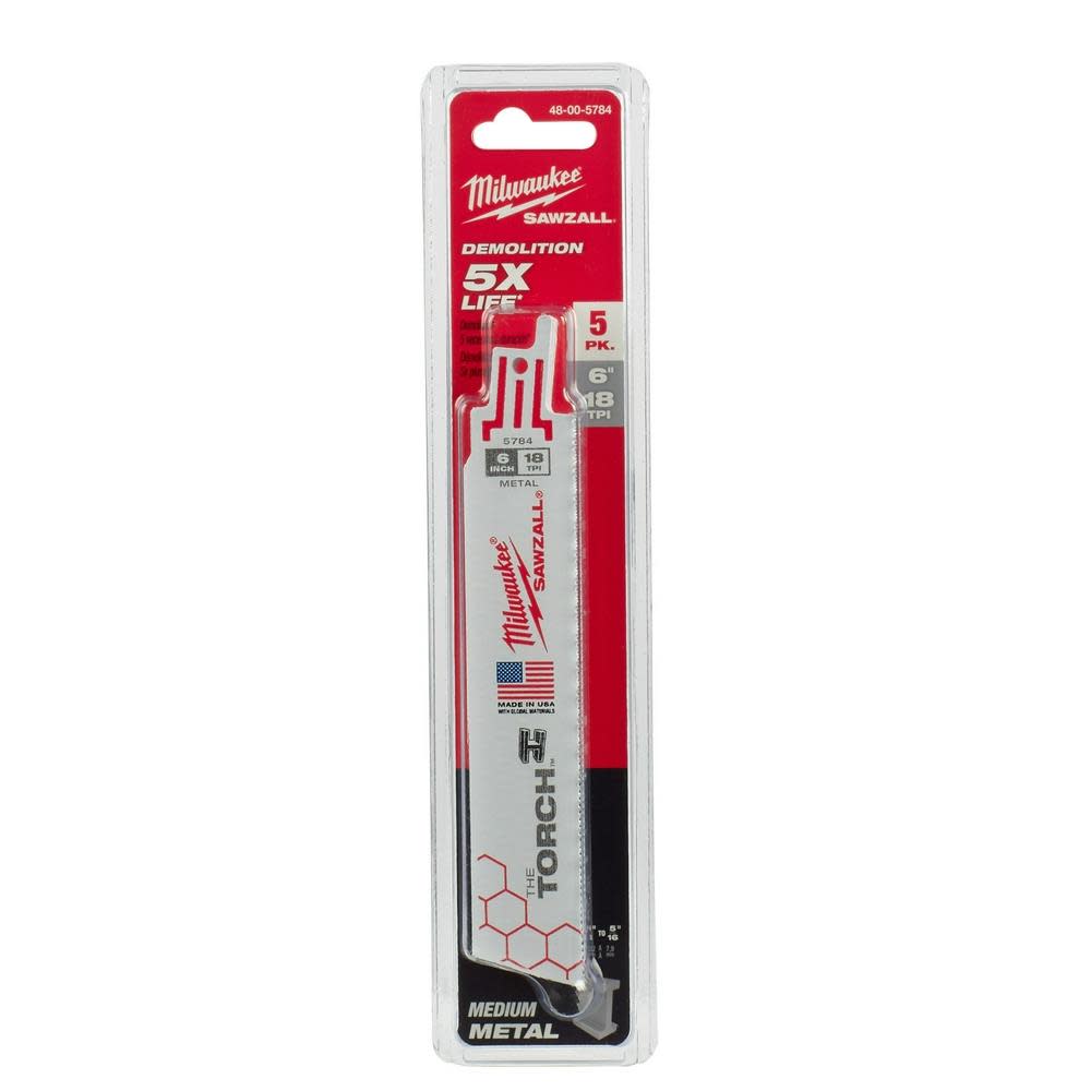 Milwaukee 6 in. 18 TPI THE TORCH SAWZALL Blade 5PK - Ascmtools