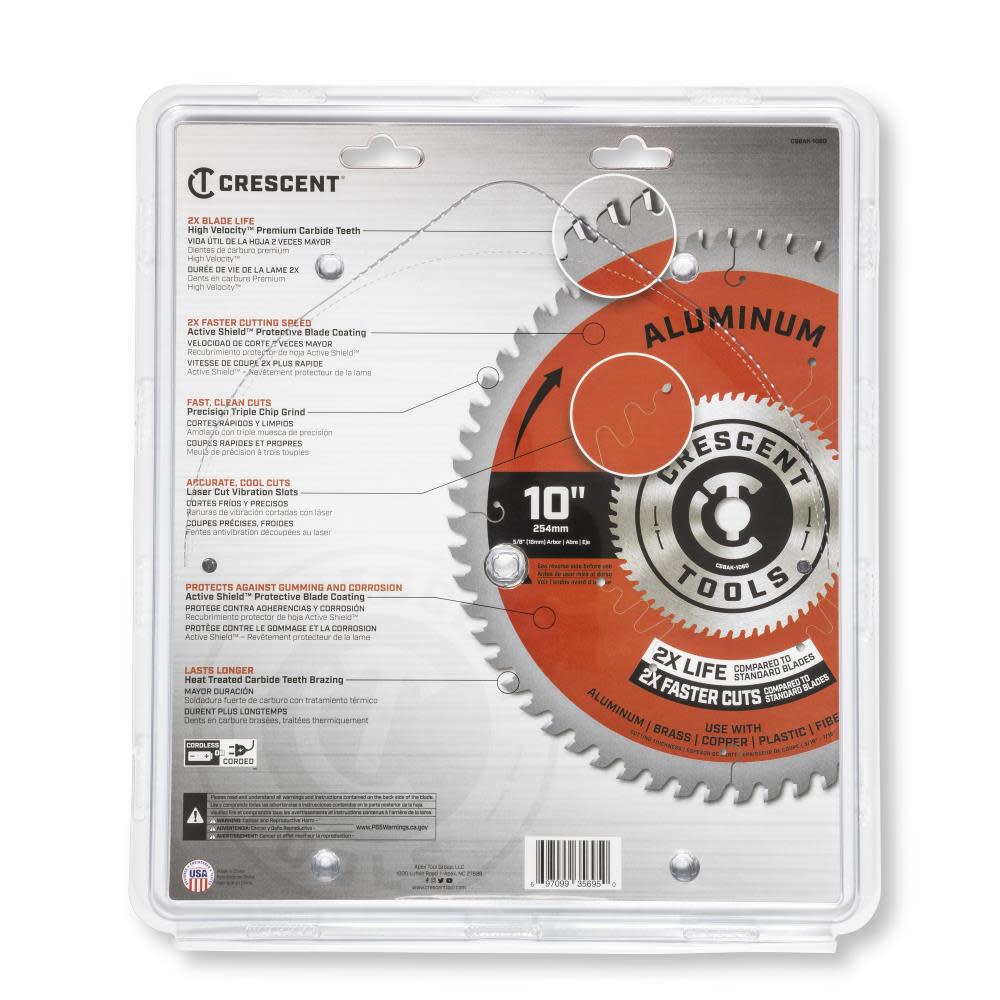 Crescent APEX Circular Saw Blade 10″ x 60 Tooth Thick Aluminum - Ascmtools