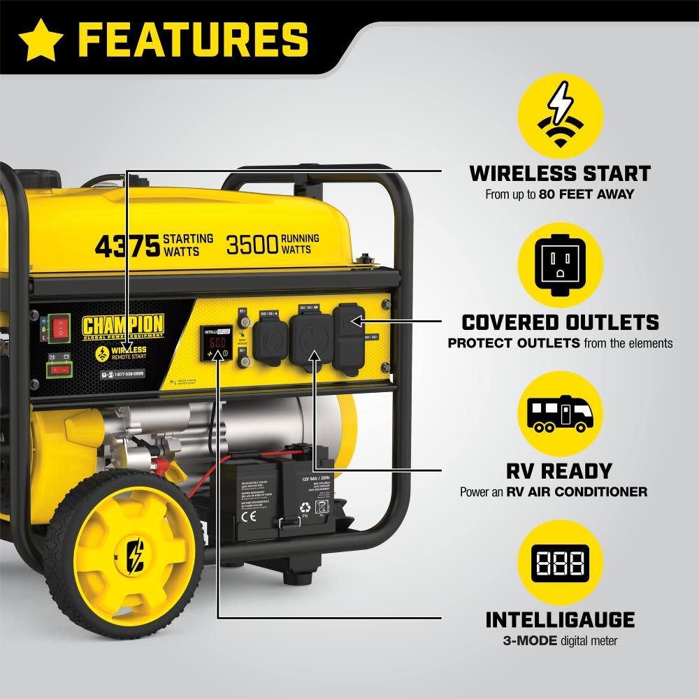 Champion Power Equipment Portable Generator with Wireless Remote Start 3500 Watt RV Ready - Ascmtools