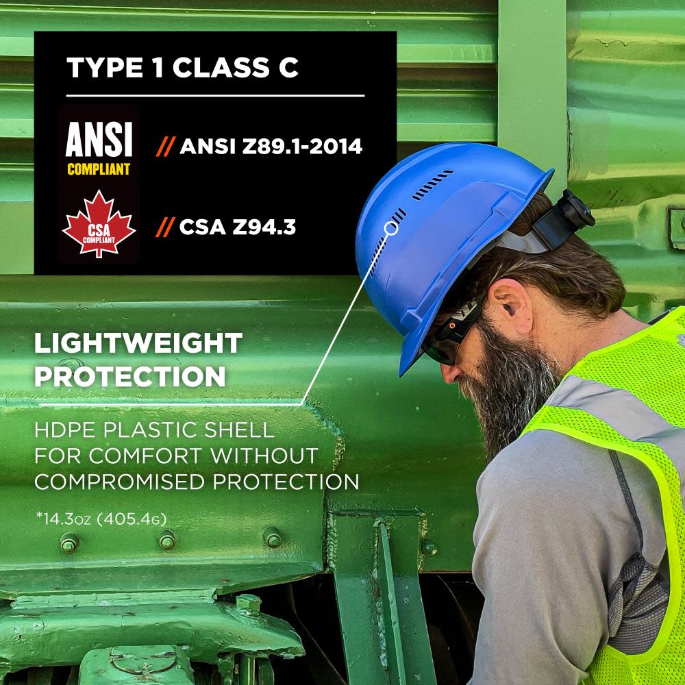 Ergodyne Skullerz 8966 Blue Lightweight Cap Style Hard Hat Vented Class C - Ascmtools