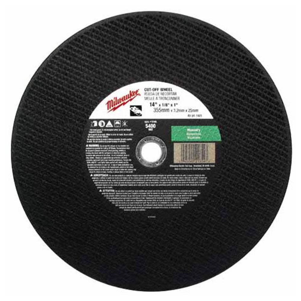 Milwaukee 14 in. x 1/8 in. x 1 in. Cut-Off Wheel (Type 1) - Ascmtools
