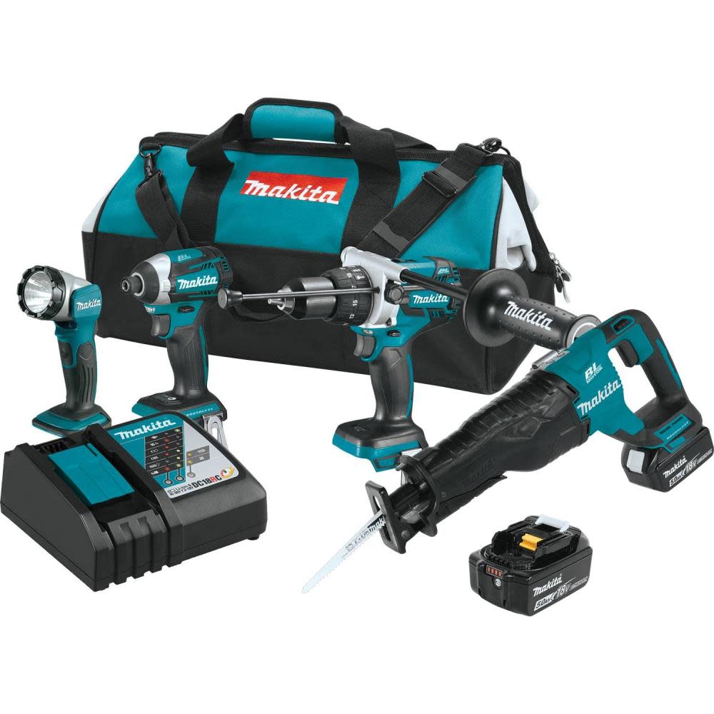 Makita 18V LXT Lithium-Ion Brushless Cordless 4-Pc. Combo Kit (5.0Ah) - Ascmtools