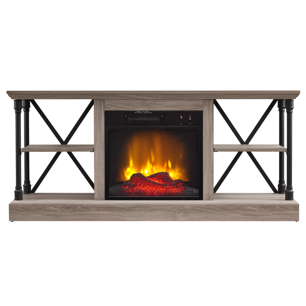 Hearthpro Industrial Open Abrasive Grain Coat Architecture Media Electric Fireplace - Ascmtools