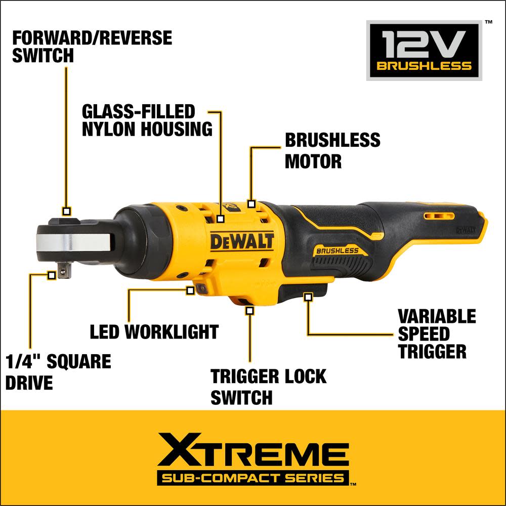 DEWALT 12V XTREME 1/4″ Ratchet Bare Tool - Ascmtools