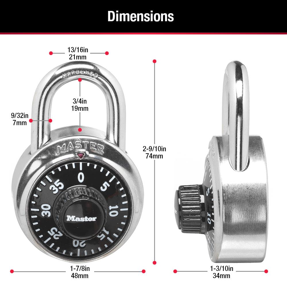 Master Lock 1.875-in Chrome with Black Dial Steel Shackle Combination Padlock - Ascmtools