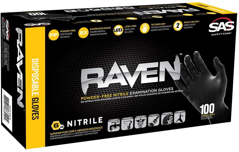 SAS Safety Raven Nitrile Gloves Disposable Powder-Free 100 pc – Medium – 66517 - Ascmtools
