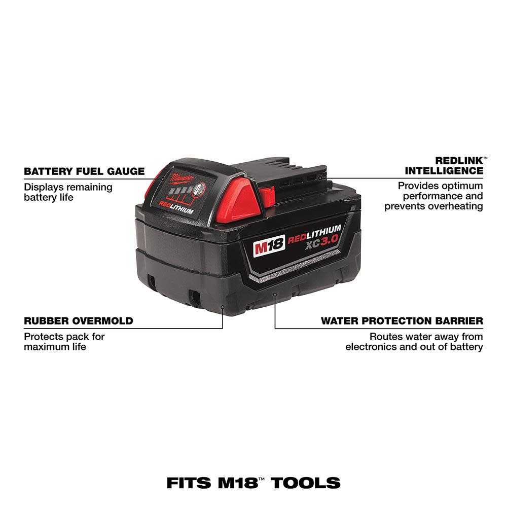 Milwaukee M18 REDLITHIUM 3.0 Ah Battery and Charger Starter Kit - Ascmtools