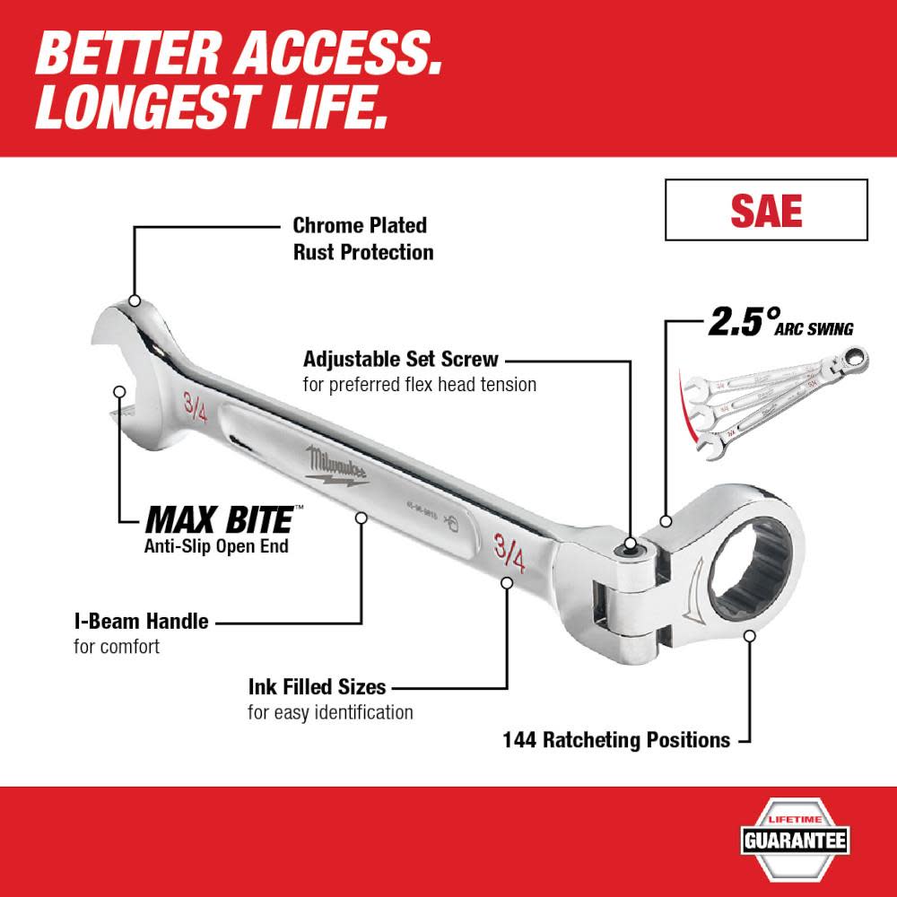 Milwaukee Combination Wrench Flex Head 11/32″ - Ascmtools
