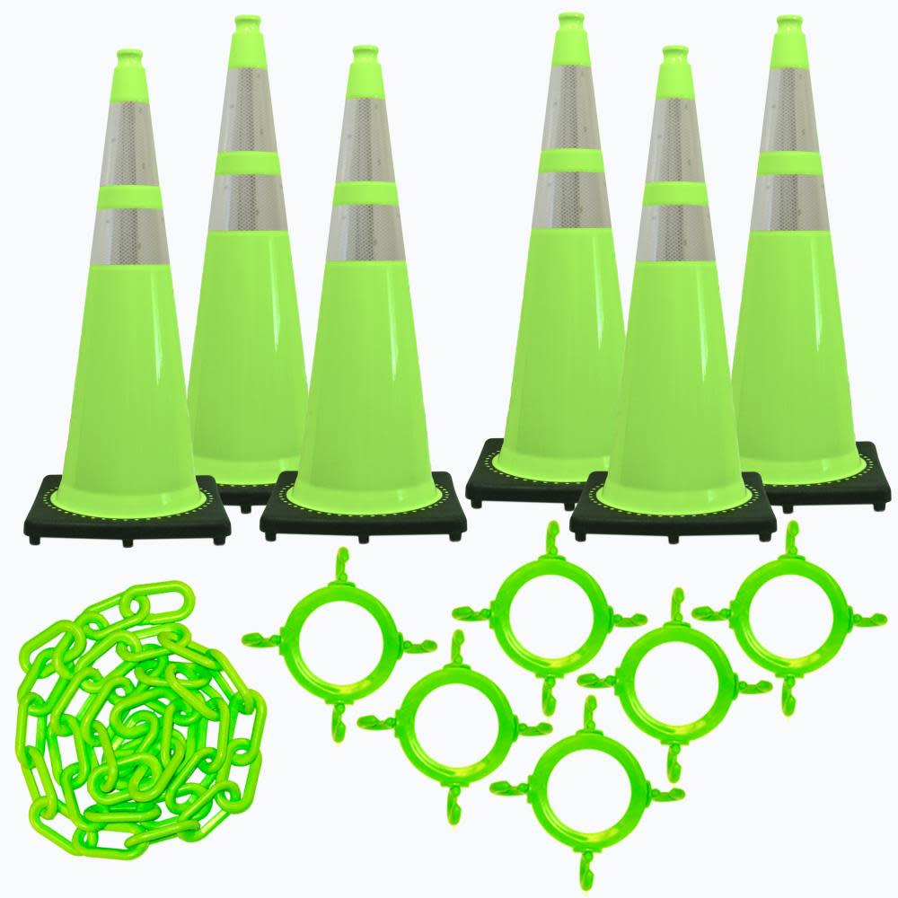 Mr Chain 36″ Safety Green Reflective Traffic Cone and Chain Kit - Ascmtools