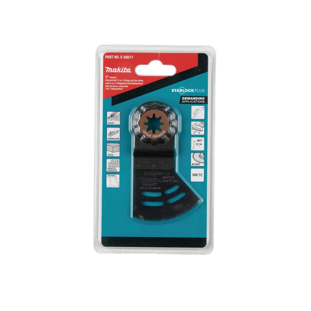 Makita StarlockPlus Oscillating Multi Tool 2 in 1 Plunge & Saw Carbide Coated Rim 40 Grit Grout and Abrasive Blade - Ascmtools