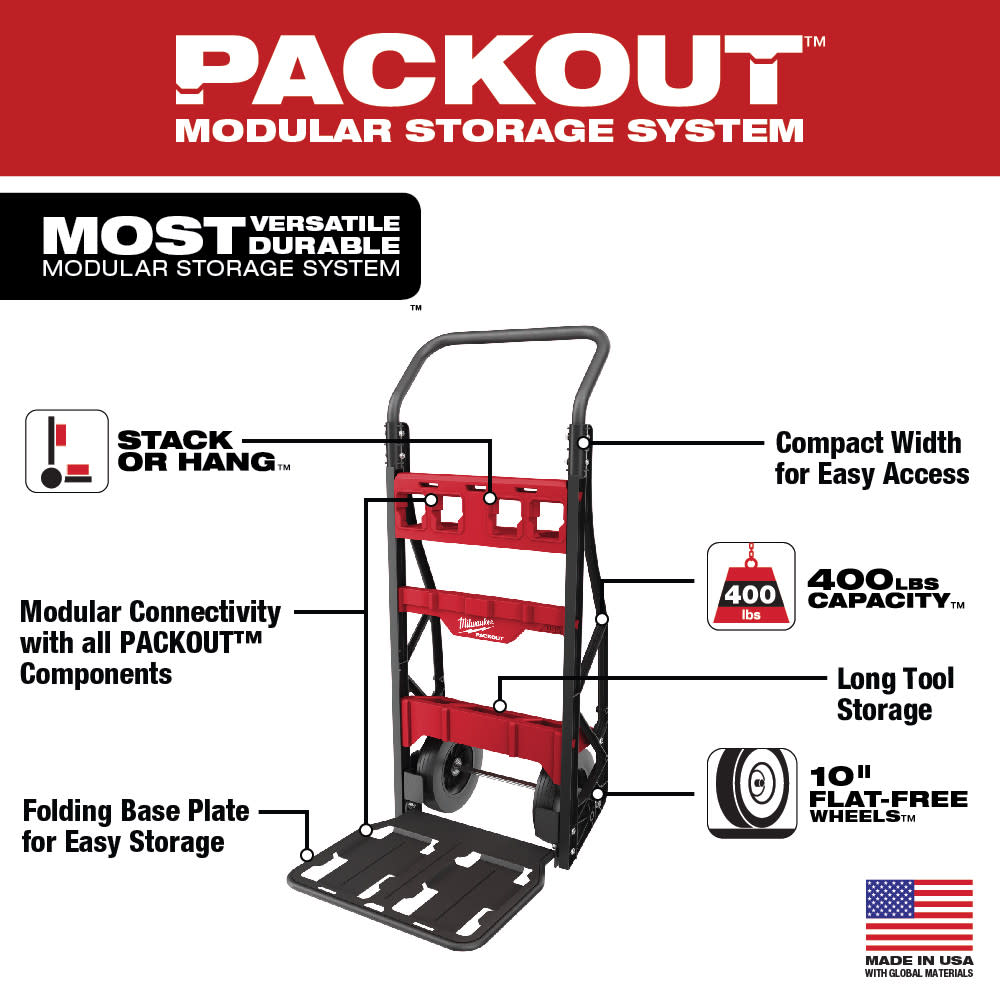 Milwaukee PACKOUT 2 Wheel Cart and Large PACKOUT Box Bundle - Ascmtools