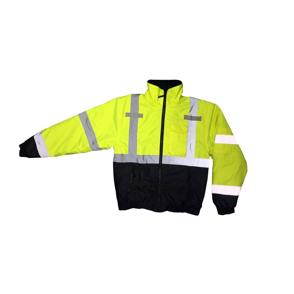 Radians Class 3 Bomber Jacket Hi Viz Weather Proof QuiltedGreen/Black XL - Ascmtools