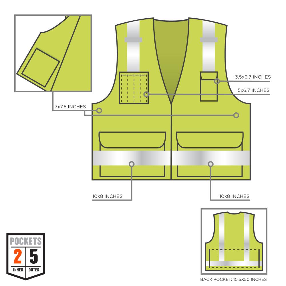 Ergodyne GloWear 8250Z Type R Class 2 Surveyors Vest Lime S/M - Ascmtools