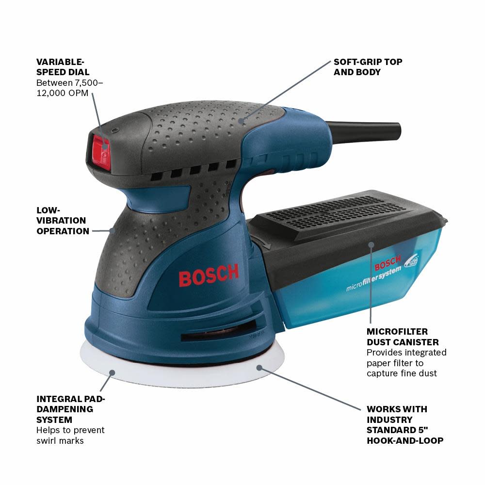 Bosch Reconditioned 2.5 Amp 5 In. Variable Speed Palm Random Orbit Sander - Ascmtools