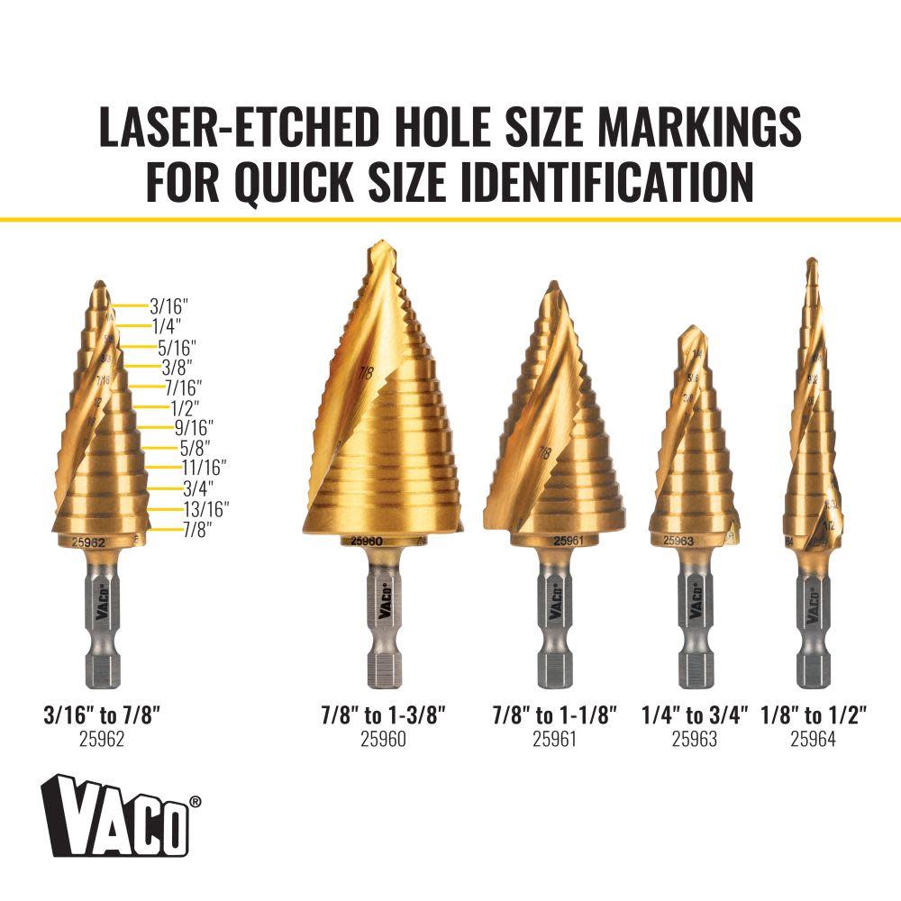 Klein Tools 3/16″ to 7/8″ Step Drill Bit VACO - Ascmtools