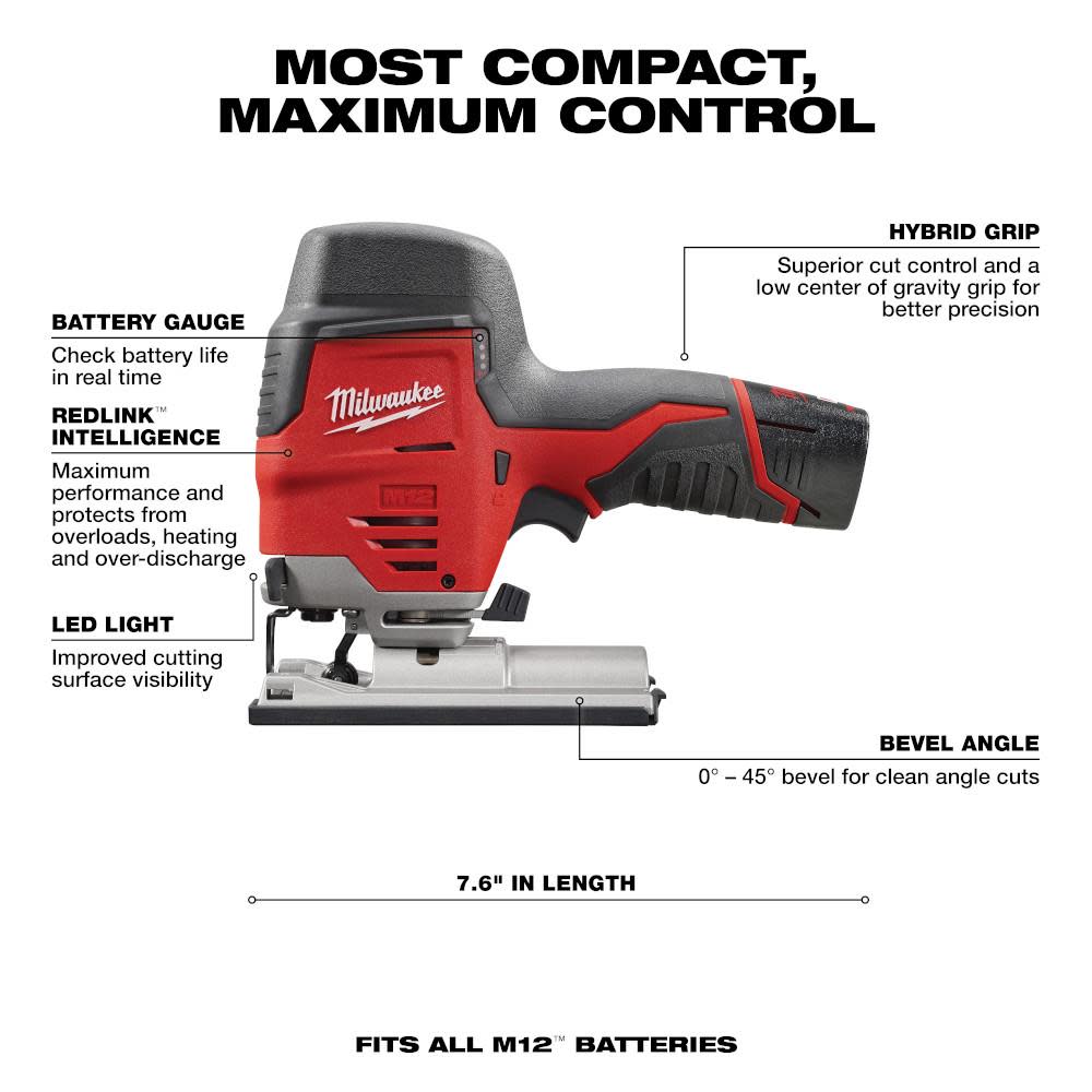 Milwaukee M12 Cordless High Performance Jig Saw Kit - Ascmtools