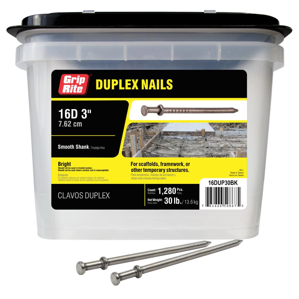 Grip Rite 30 lb 16D 3-in Duplex Nail - Ascmtools