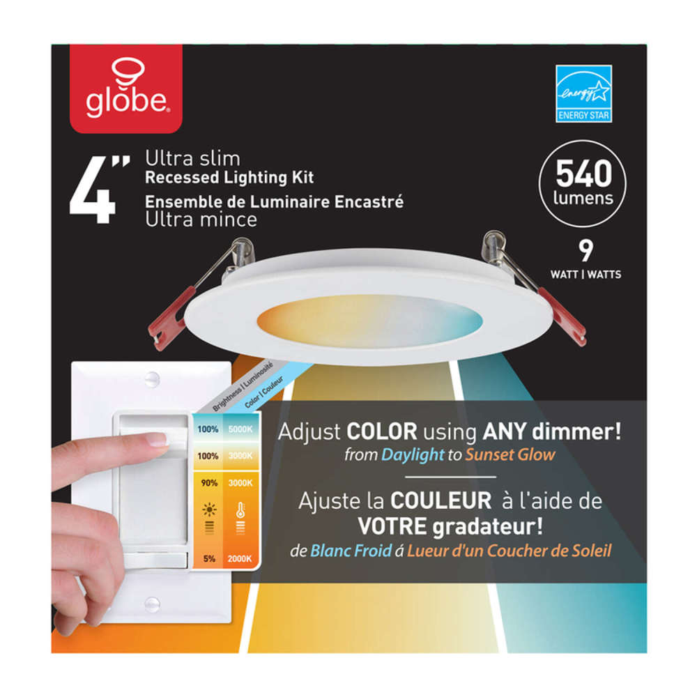 Globe Electric Ultra Slim Recessed Lighting Kit Plastic 9W LED - Ascmtools