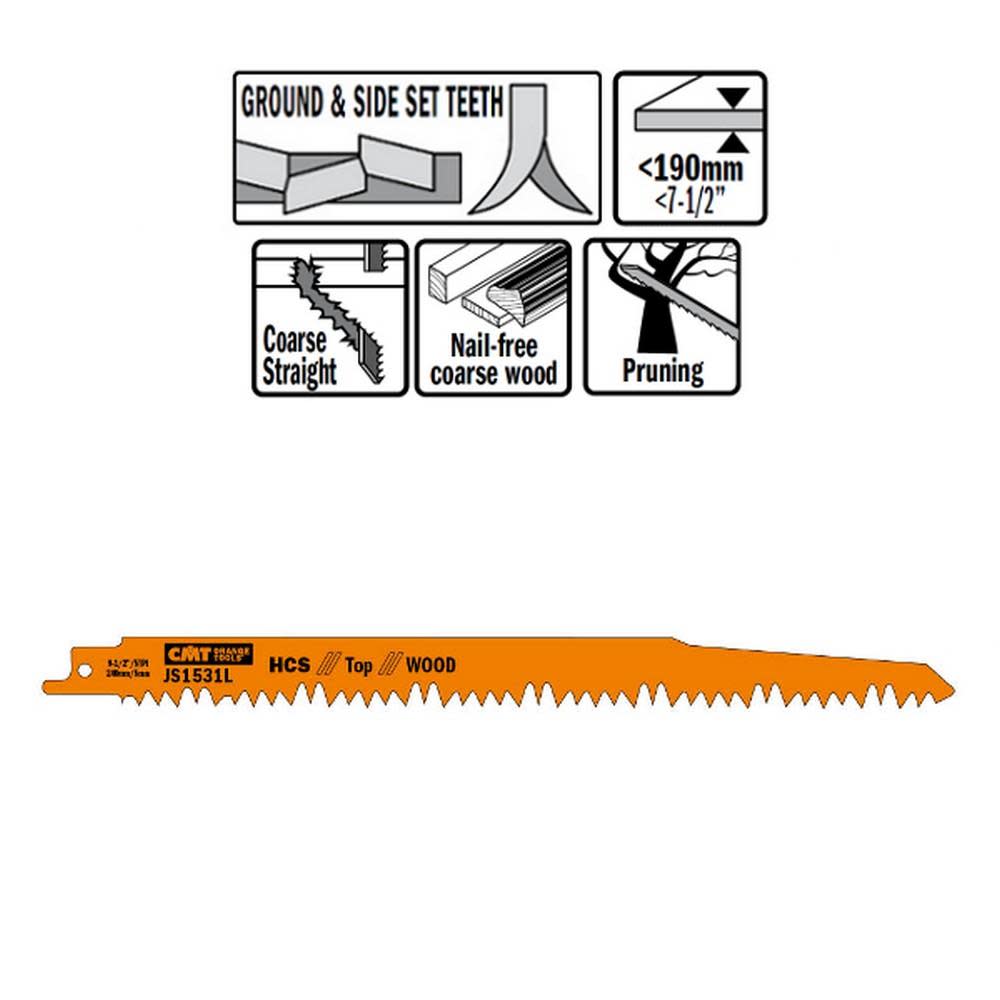 CMT HCS Reciprocating Saw Blades for Wood 8-1/2 In. 5 TPI – 5 pack - Ascmtools