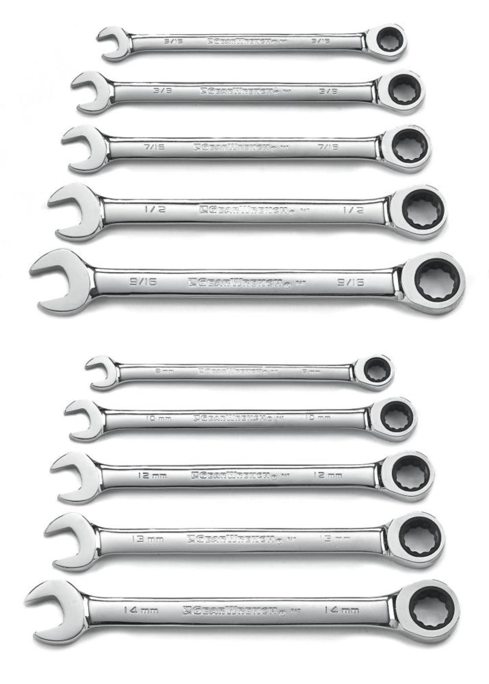 GEARWRENCH 10 Pc 12 Point Ratcheting Combination SAE/Metric Wrench Set - Ascmtools