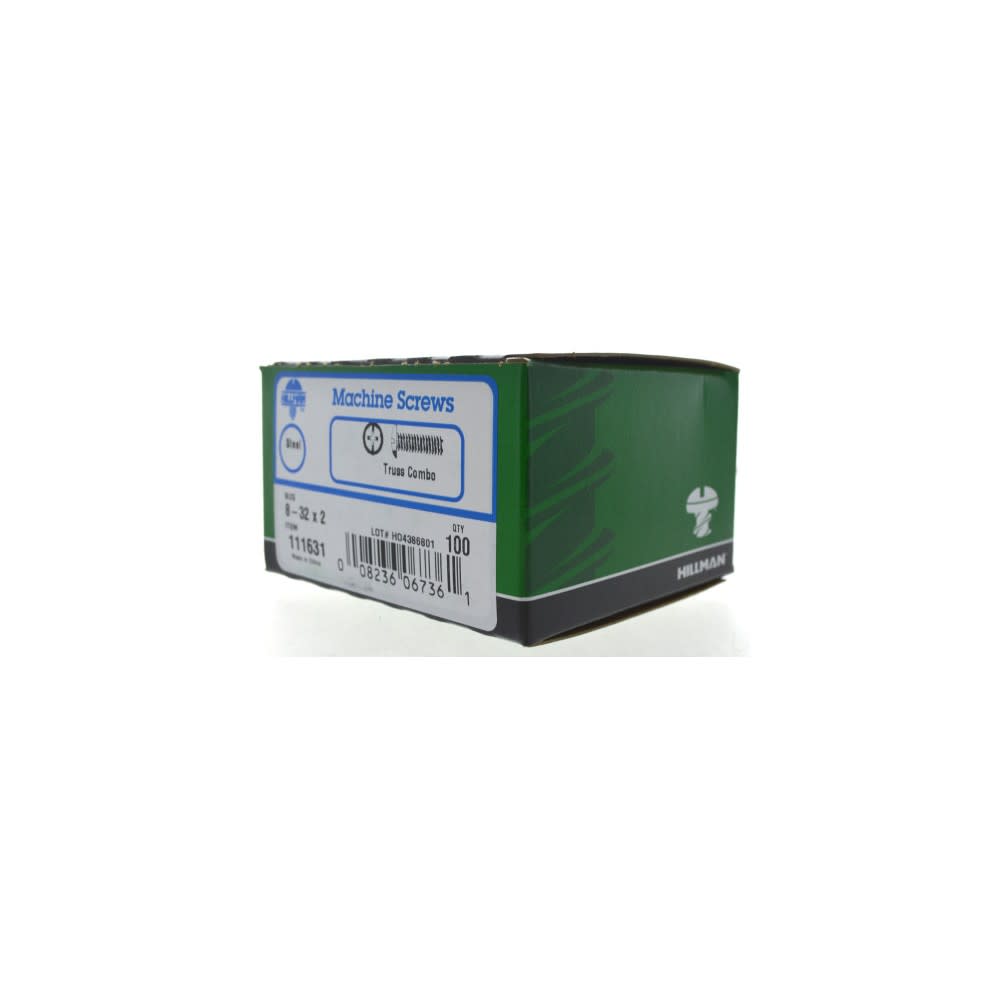 Hillman #8-32 x 2″ Zinc Truss Head Combo Drive Machine Screw 100pk - Ascmtools
