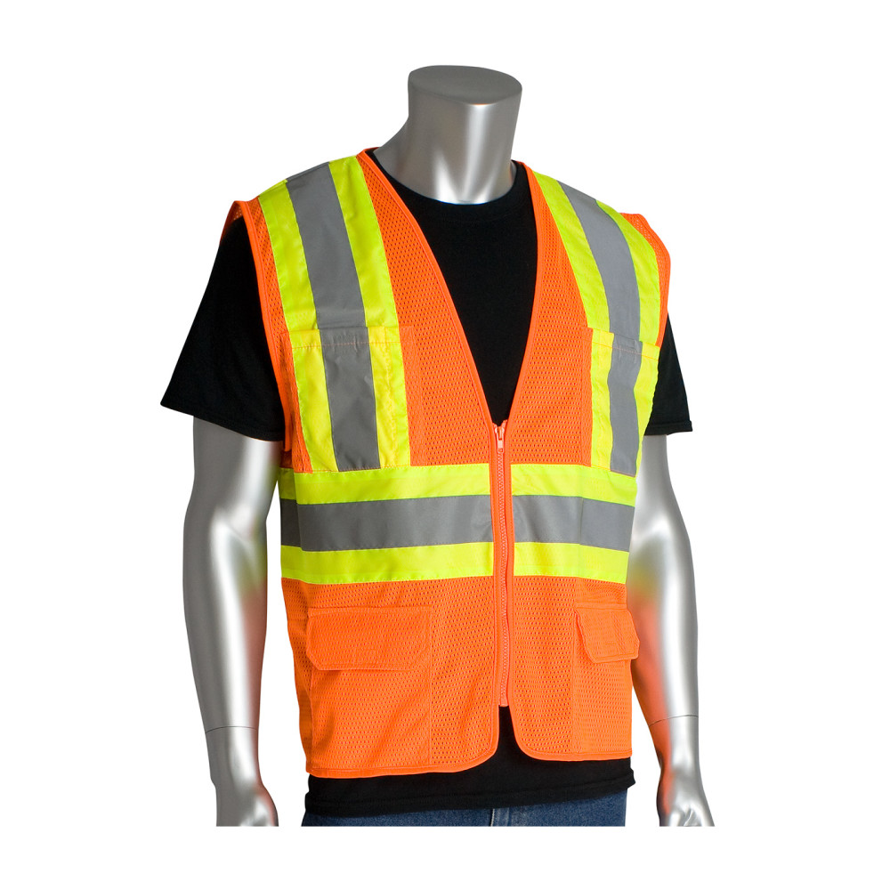 Protective Industrial Products Value Mesh Vest Class 2 Hi-Vis Orange Four Pocket 4X - Ascmtools