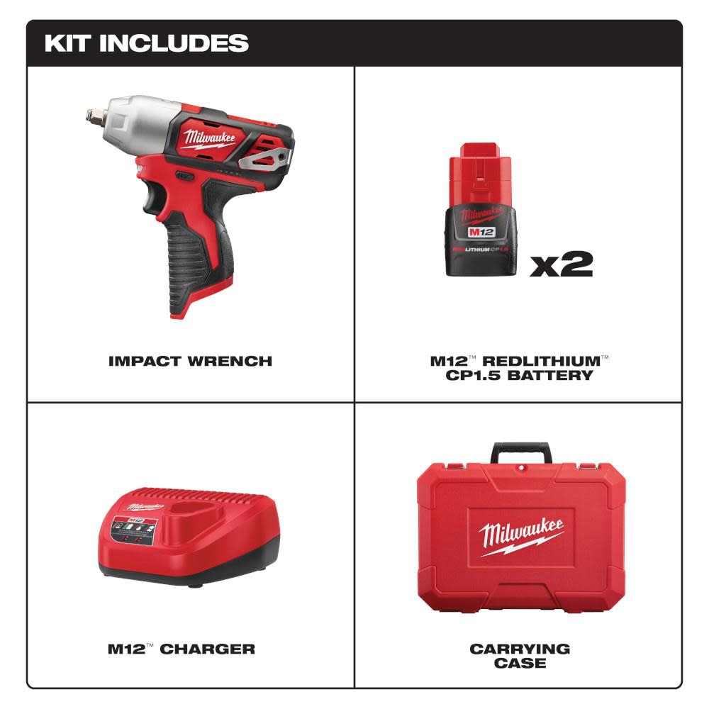Milwaukee M12 3/8 in. Impact Wrench Kit - Ascmtools