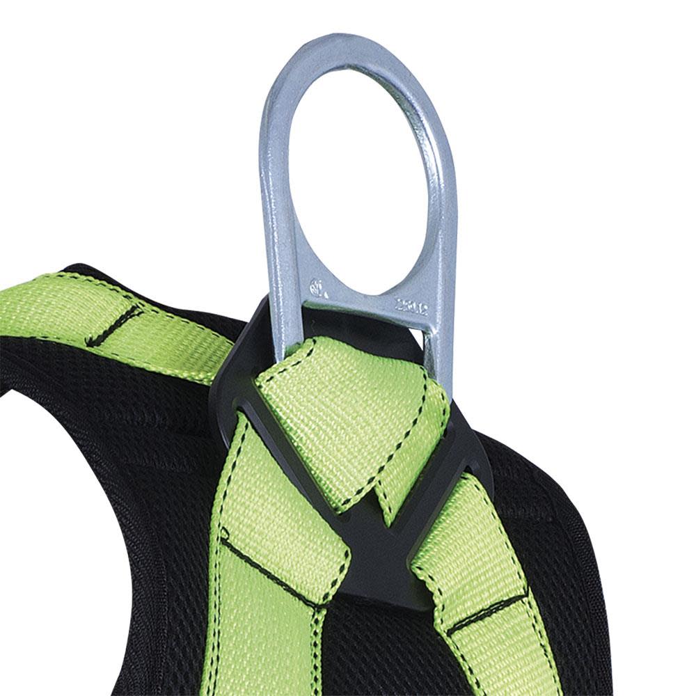 Peakworks Full Body Padded Safety Harness with Back Support 5-Point Adjustment Fall Indicator Back D-Ring Stab Lock Leg Buckles Hi-Vis Green/Black Universal Fit - Ascmtools