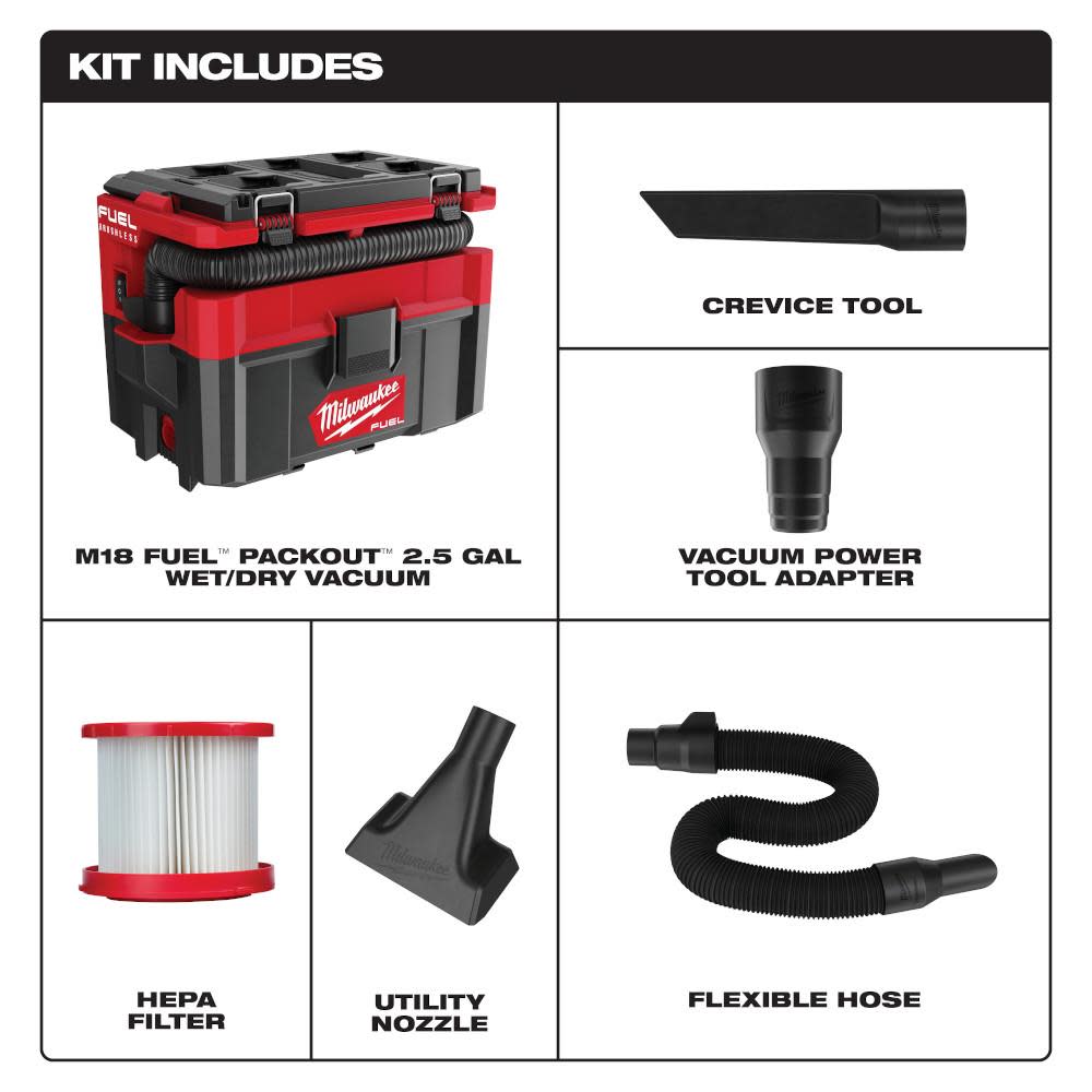 Milwaukee M18 FUEL PACKOUT Wet/Dry Vacuum 2.5 Gallon Reconditioned - Ascmtools