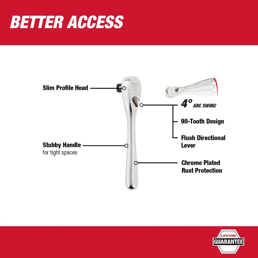 Milwaukee 3/8″ Drive 56pc Tool Set SAE/Metric with 12″ Ratchet Bundle - Ascmtools