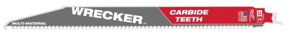 Milwaukee 12″ 6 TPI THE WRECKER with Carbide Teeth SAWZALL Blade 1PK - Ascmtools