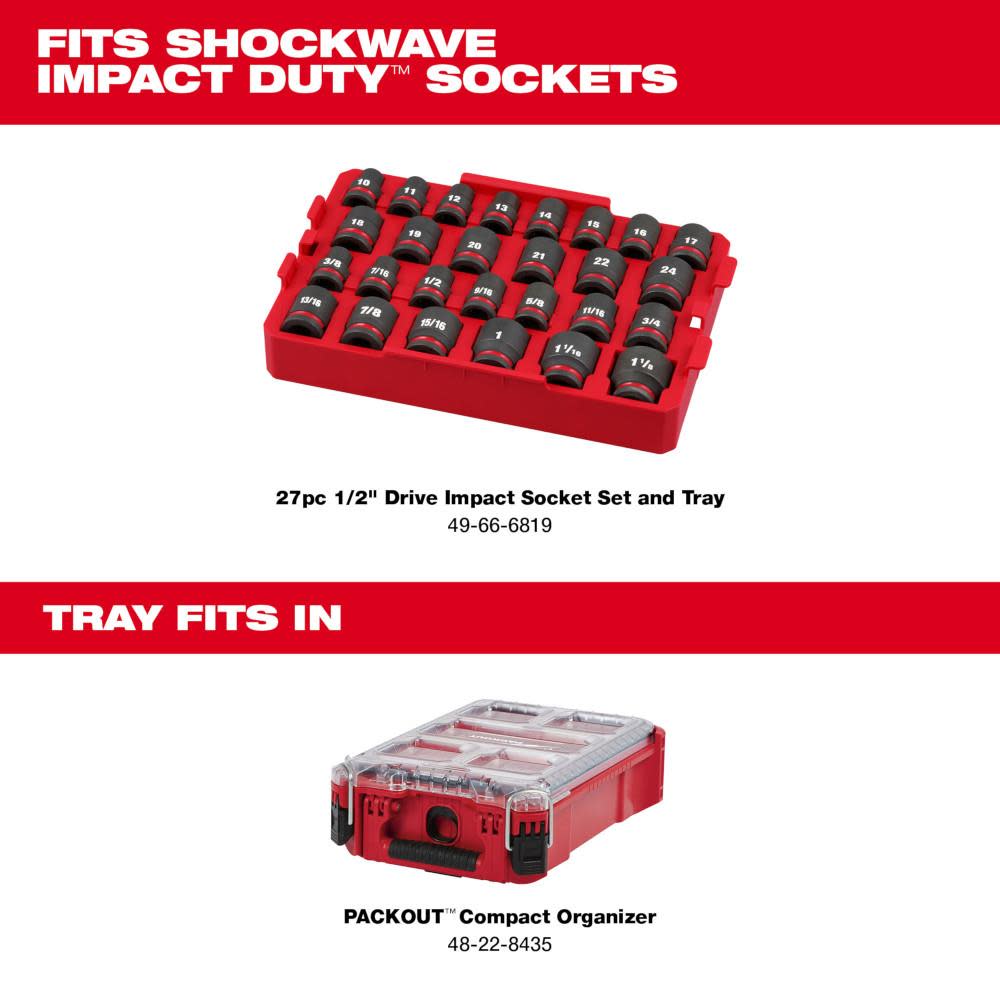Milwaukee SHOCKWAVE Impact Duty Socket 1/2 Dr 27pc Tray Only - Ascmtools