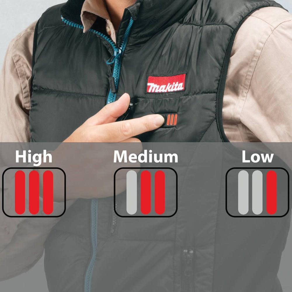 Makita Mens 3X Large Black 18 Volt LXT Lithium-Ion Cordless Heated Vest - Ascmtools