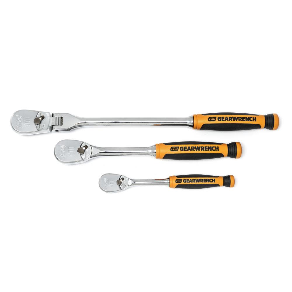 GEARWRENCH 3 Piece 1/4″ and 3/8″ 90 Tooth Dual Material Ratchet Set - Ascmtools