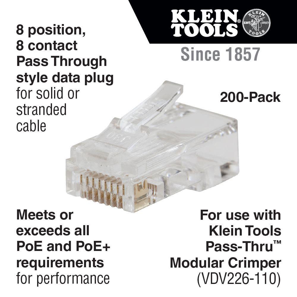 Klein Tools Pass-Thru Data Plug CAT6 200 Pk - Ascmtools